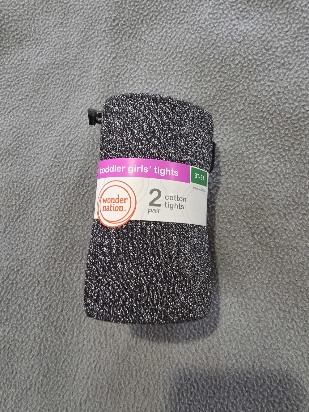 NWT - Wonder Nation Toddler Girls Black & White Marled Cotton Tights - 2 Pack